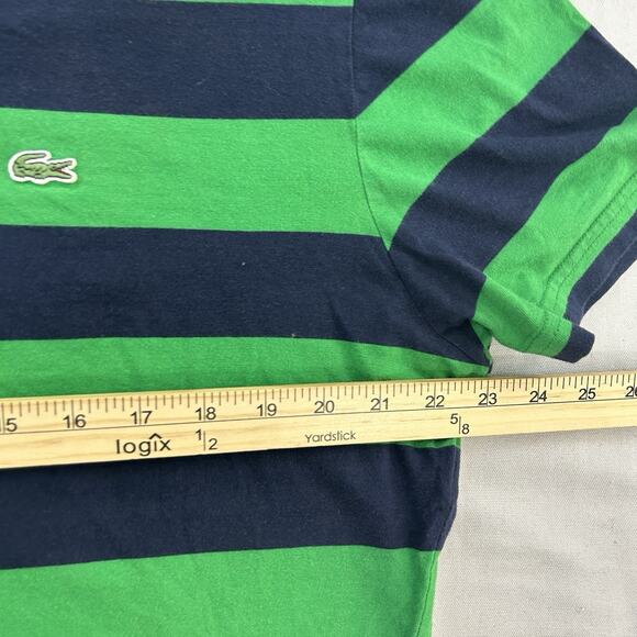 Lacoste V-Neck T-Shirt Yellow Men’s Size 7 XL Logo Croc Cotton Tee Green & Blue - Picture 7 of 8